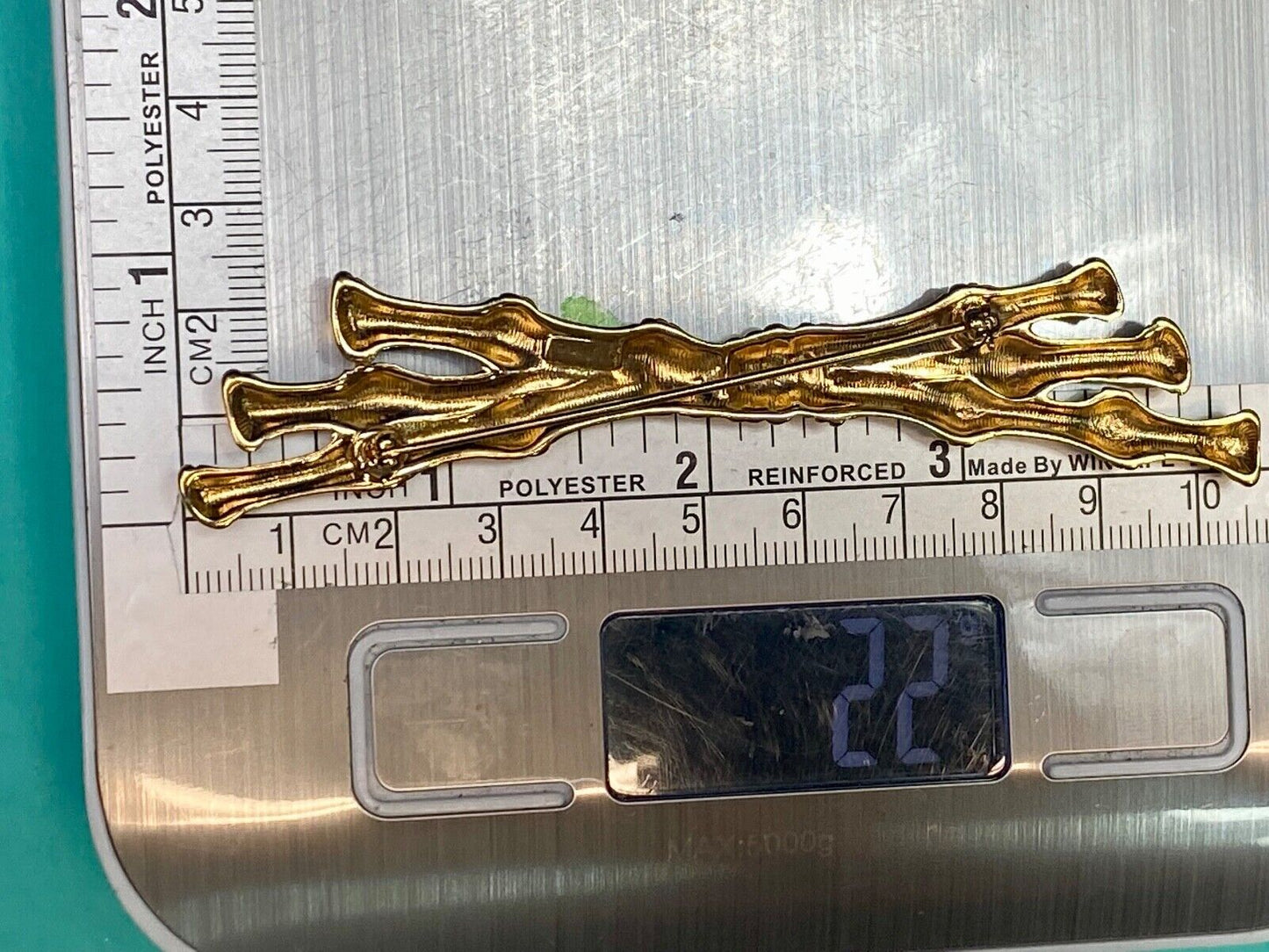 3 Tied Bamboo Stick Large 4" Wide Gold Tone Brooch Pin By Monet