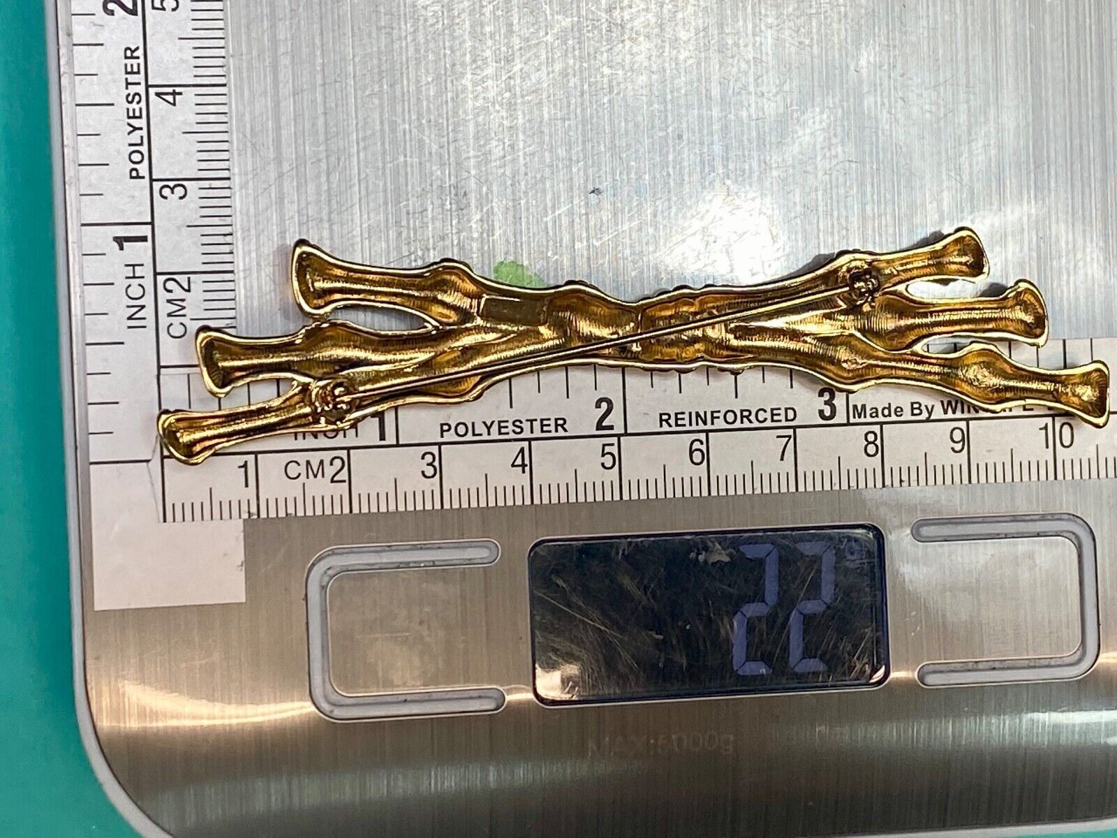 3 Tied Bamboo Stick Large 4" Wide Gold Tone Brooch Pin By Monet