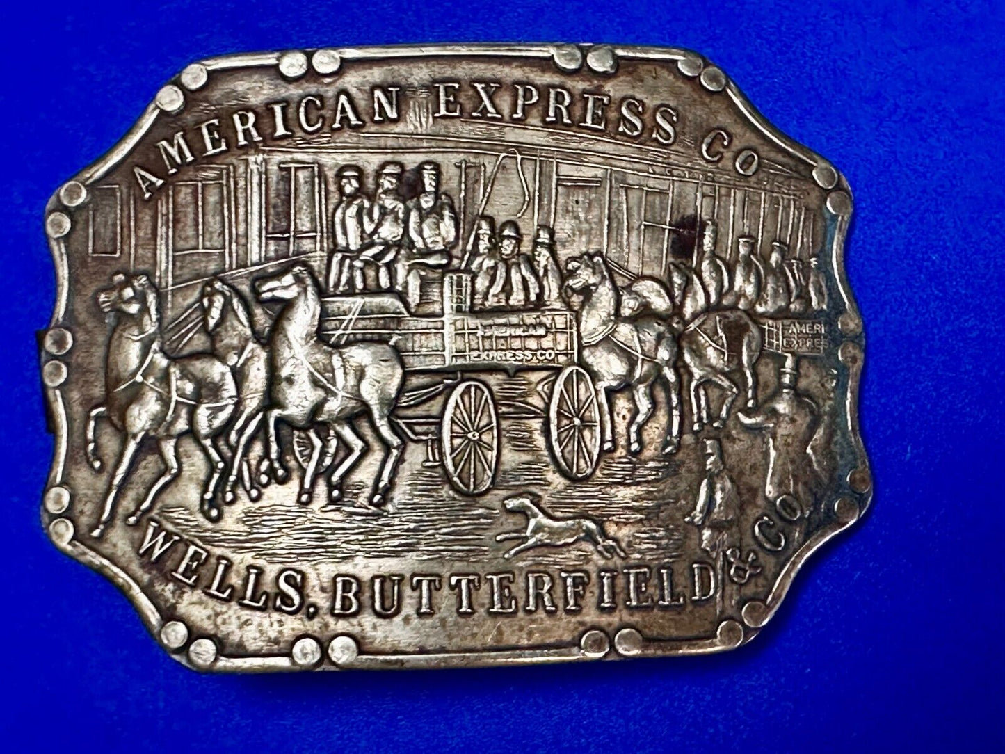 American Express Co Wells Butterfield Vintage Tiffany Rare Stone Belt Buckle