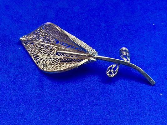 Vintage Filagree Easter Lily Flower Single Stem 925 Sterling Silver Brooch Pin