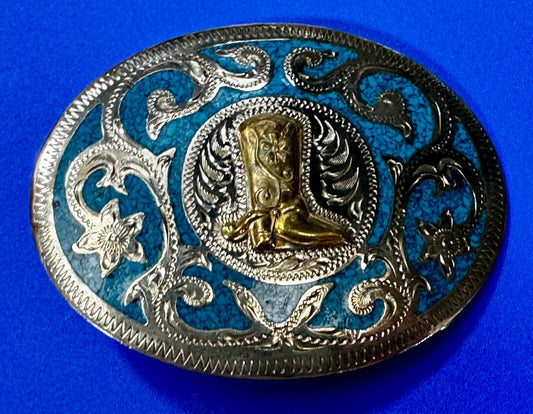 Beautiful Swirl Flower Cowboy Cowgirl Boots Western Ornate Vintage Belt Buckle