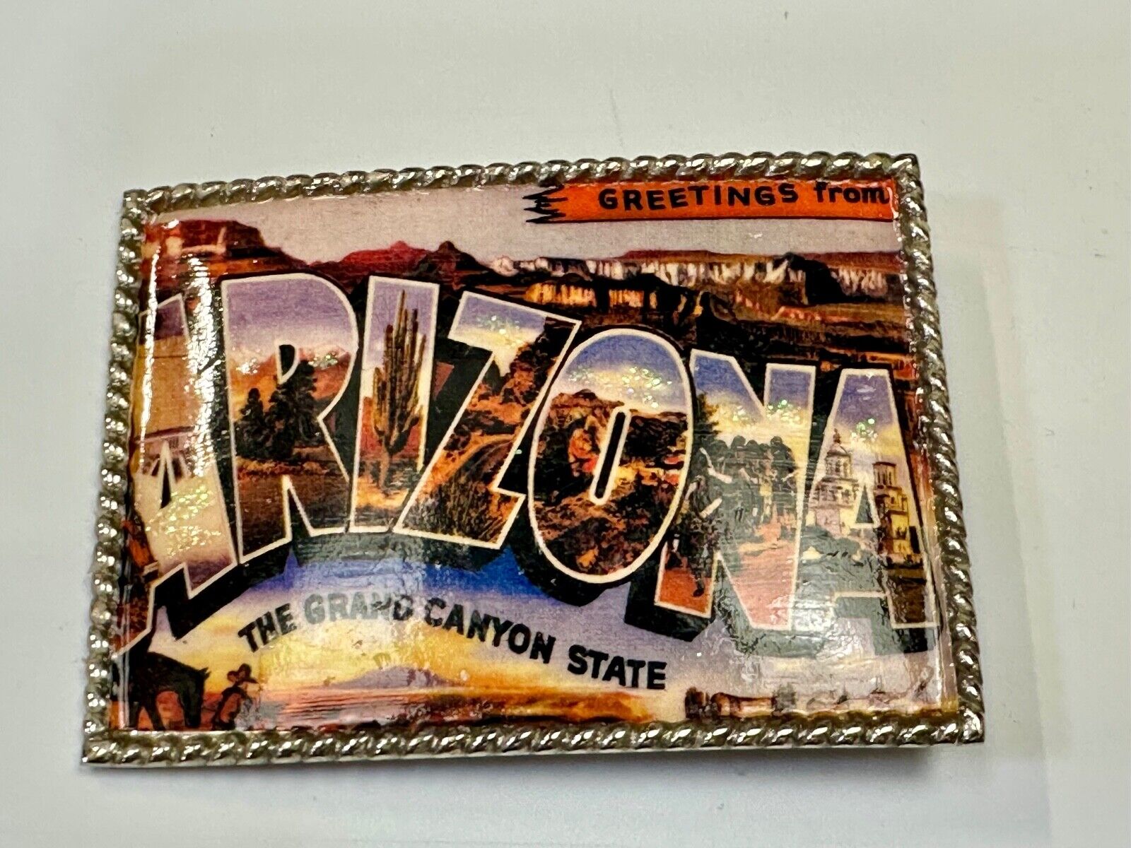 The Beautiful State of Arizona AZ post card style picture belt buckle