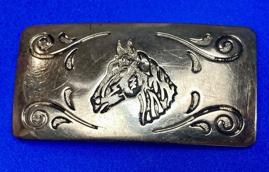 Vintage Horse head on Chambers silver color belt buckle