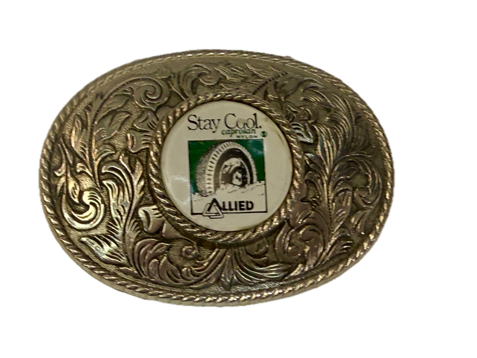 ALLIED Transport Stay Cool Caprolan Nylon Silver Color Advertisement Belt Buckle
