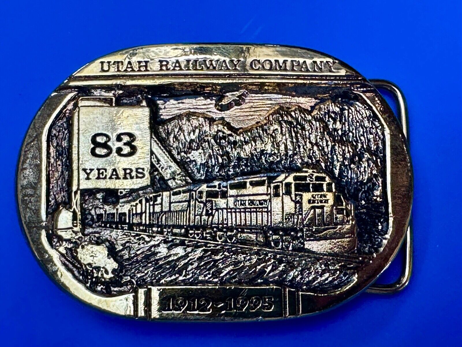 Utah Railway Co Vtg Train Railroad 83 Years Gary Prazen Bronze Art Belt Buckle