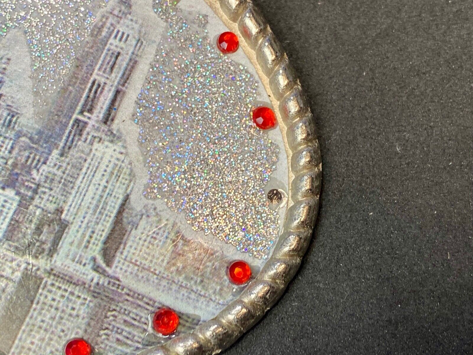Black & White Cityscape Red Rhinestones Oval belt buckle