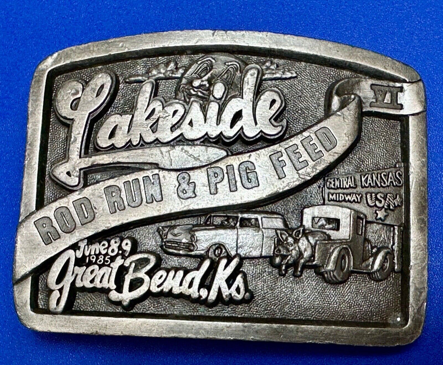 Vintage Kansas Lakeside Rod run and pig feed #4. Great Bend Kansas belt buckle