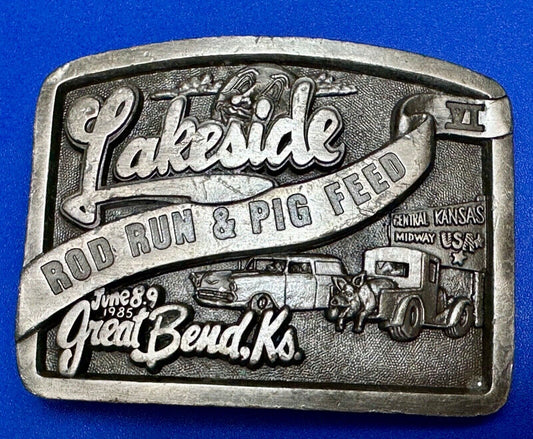 Vintage Kansas Lakeside Rod run and pig feed #4. Great Bend Kansas belt buckle