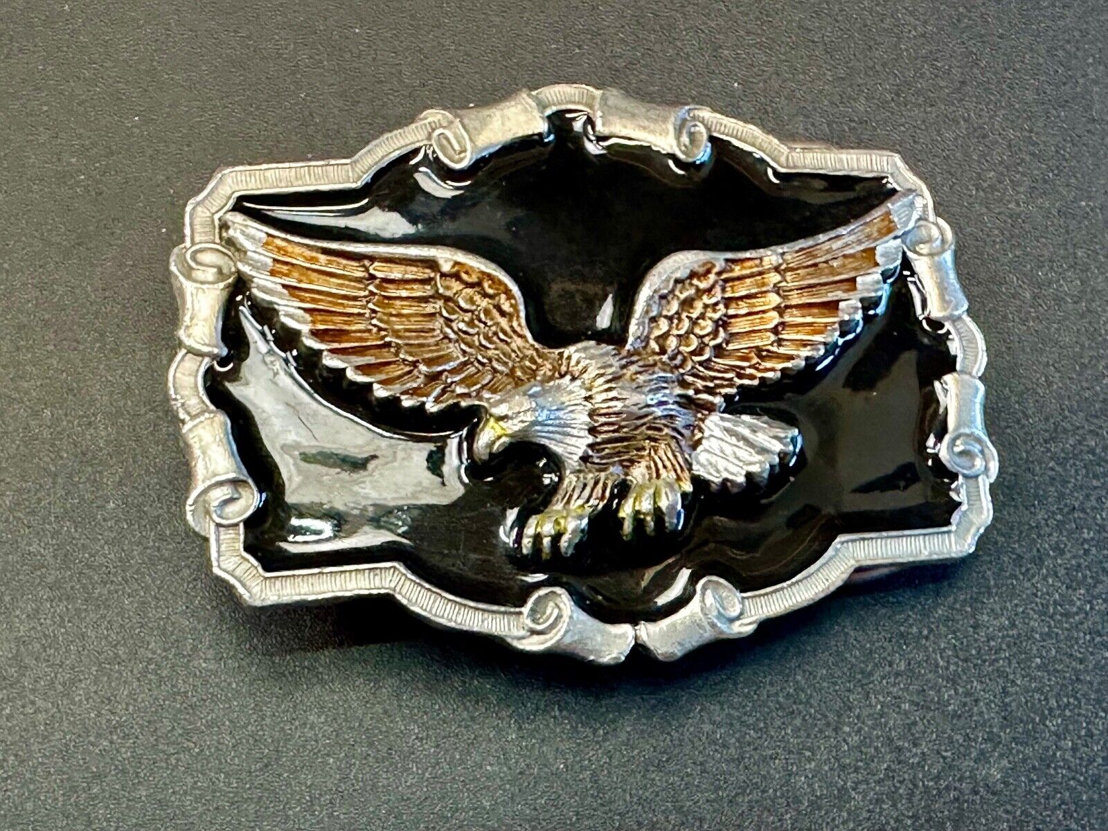 Vintage  Majestic Eagle western framed on black background belt buckle