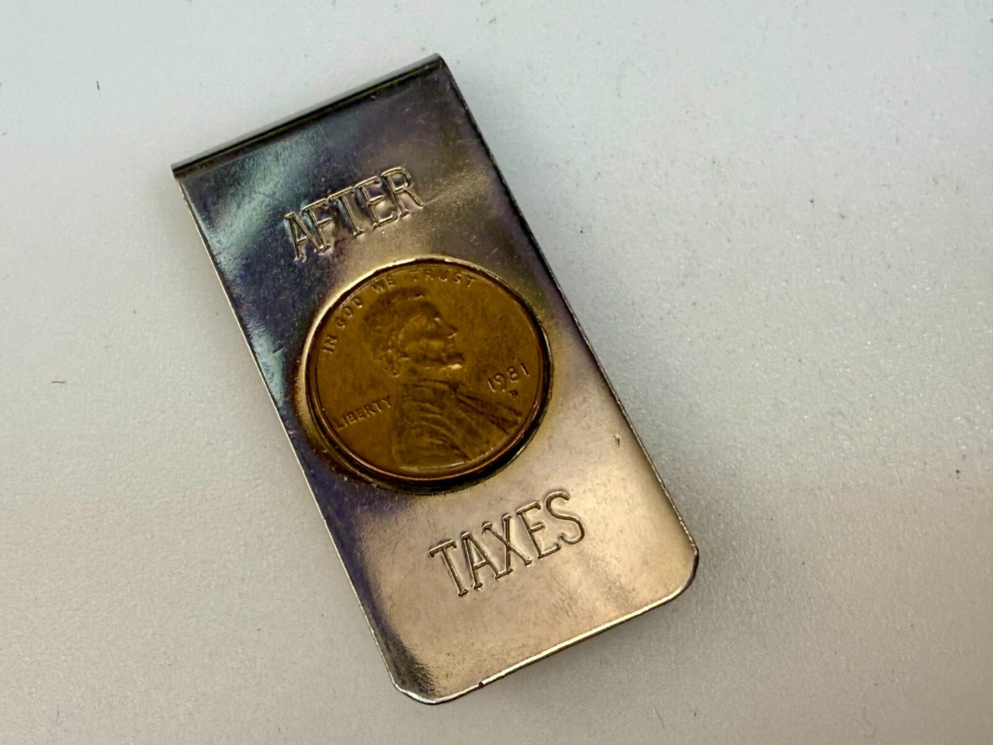 After Taxes! Single Lincoln 1981 Penny Vintage Funny Bill Cash Holder Money Clip