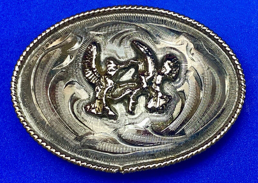 Vintage Fighting Hunting Birds?  Pre loved two tone western belt buckle  Repair