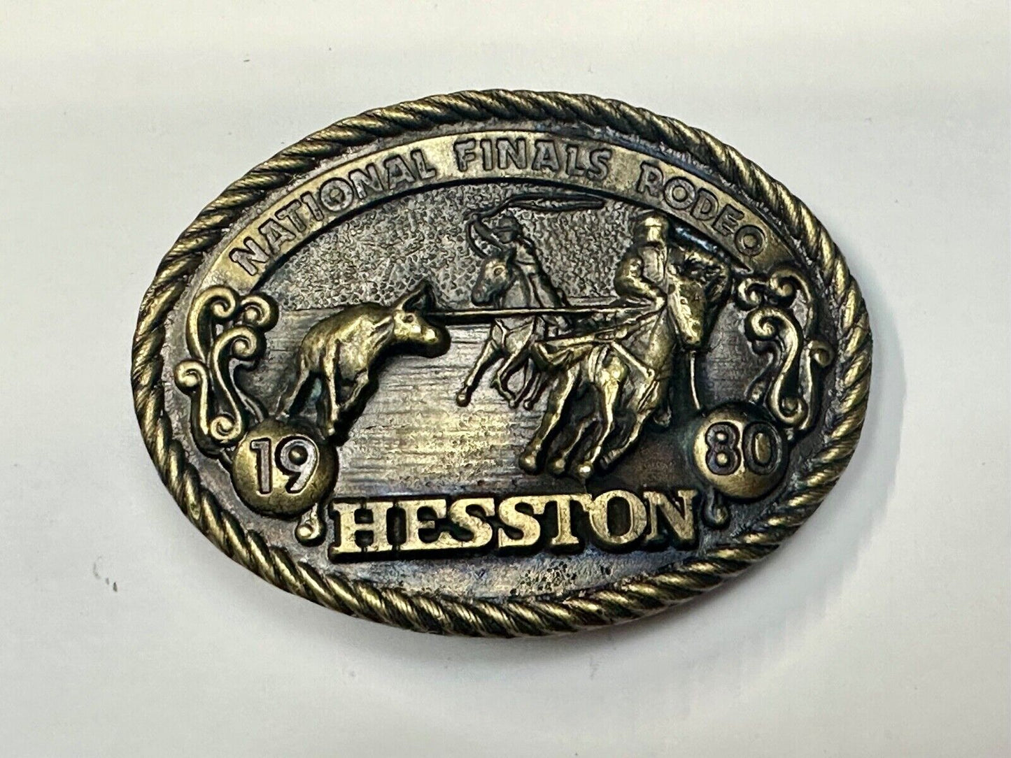 1980 National Finals Rodeo Hesston NFR Western Roping Cowboy belt buckle