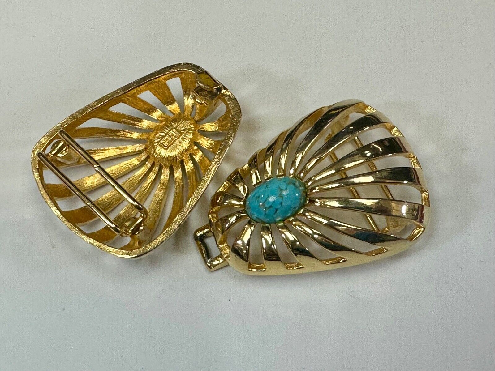 turquoise cab center two piece interlocking designer  1984 Mimi Di N belt buckle