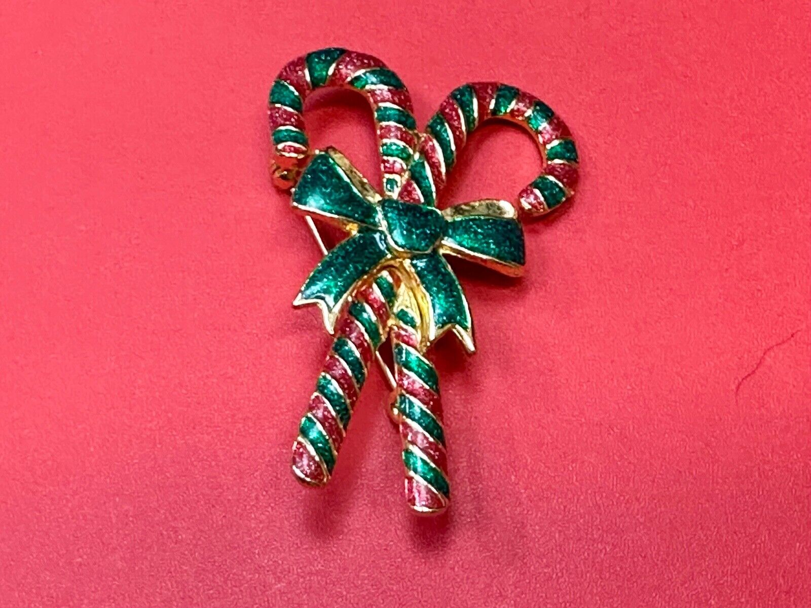 Vintage Candy Cain Pair with bow Christmas Holliday Brooch by AAI