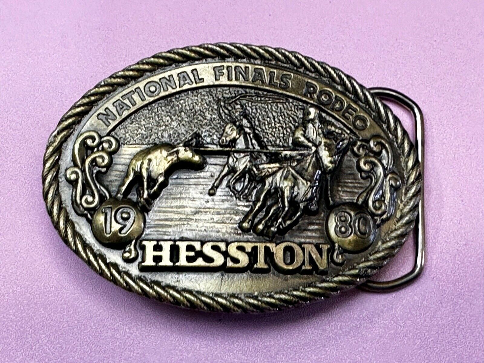 1980 Hesston Belt Buckle. Team Roping. Sixth Edition, National Finals Rodeo