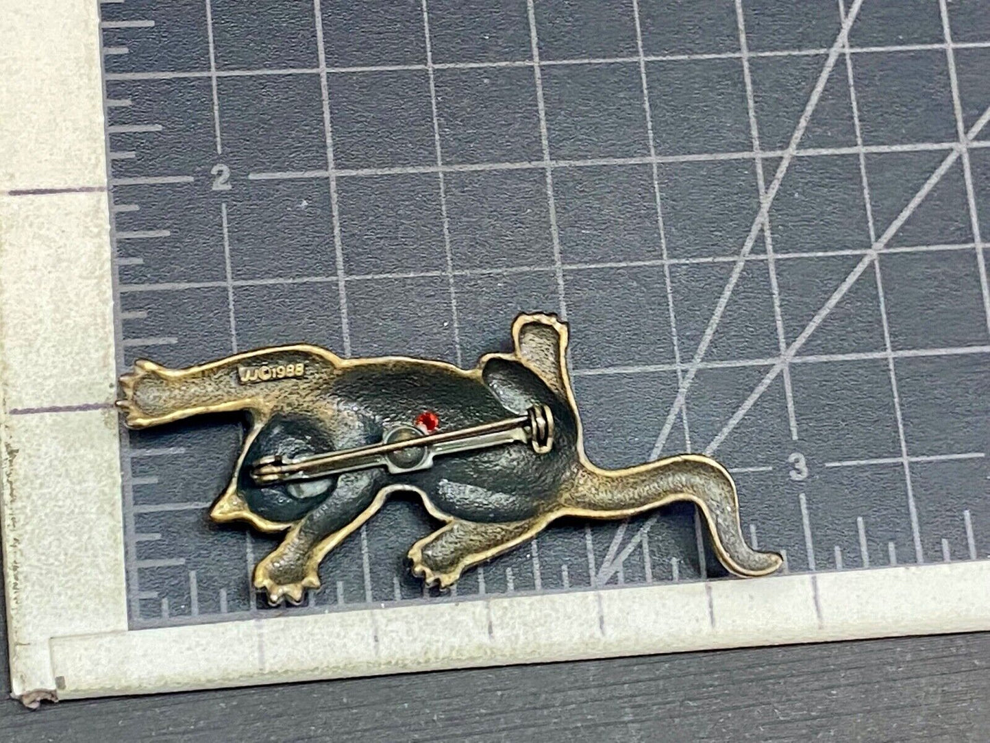 Vintage JJ 1988 Large 3" Cat Brooch Jonette Pin GoldTone Modernist Designer~Rare