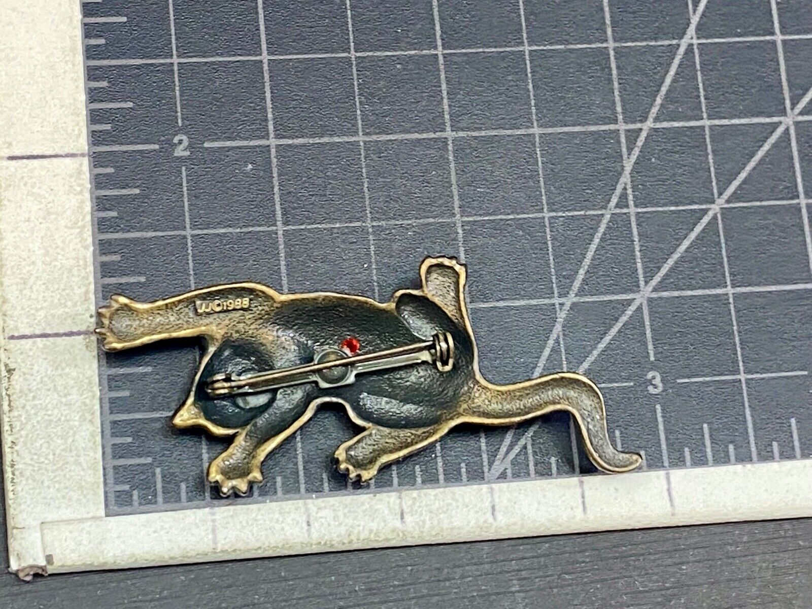 Vintage JJ 1988 Large 3" Cat Brooch Jonette Pin GoldTone Modernist Designer~Rare