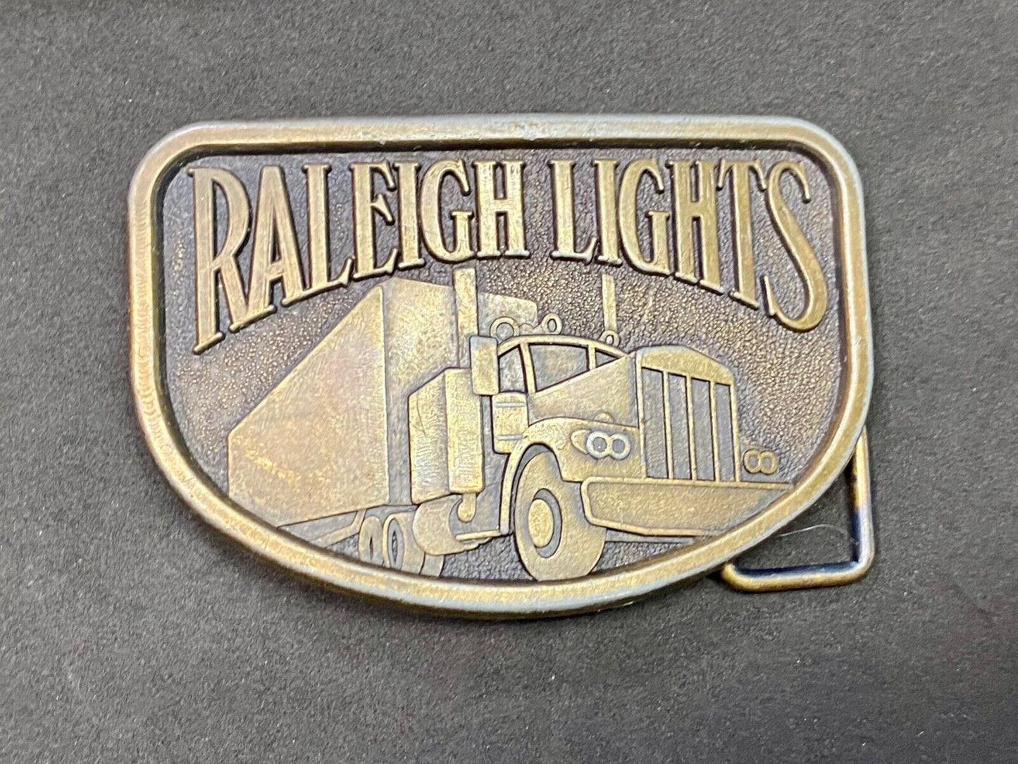 1970S Vintage Raleigh Lights Cigarettes Tobacco Semi Truck Trucker Belt Buckle