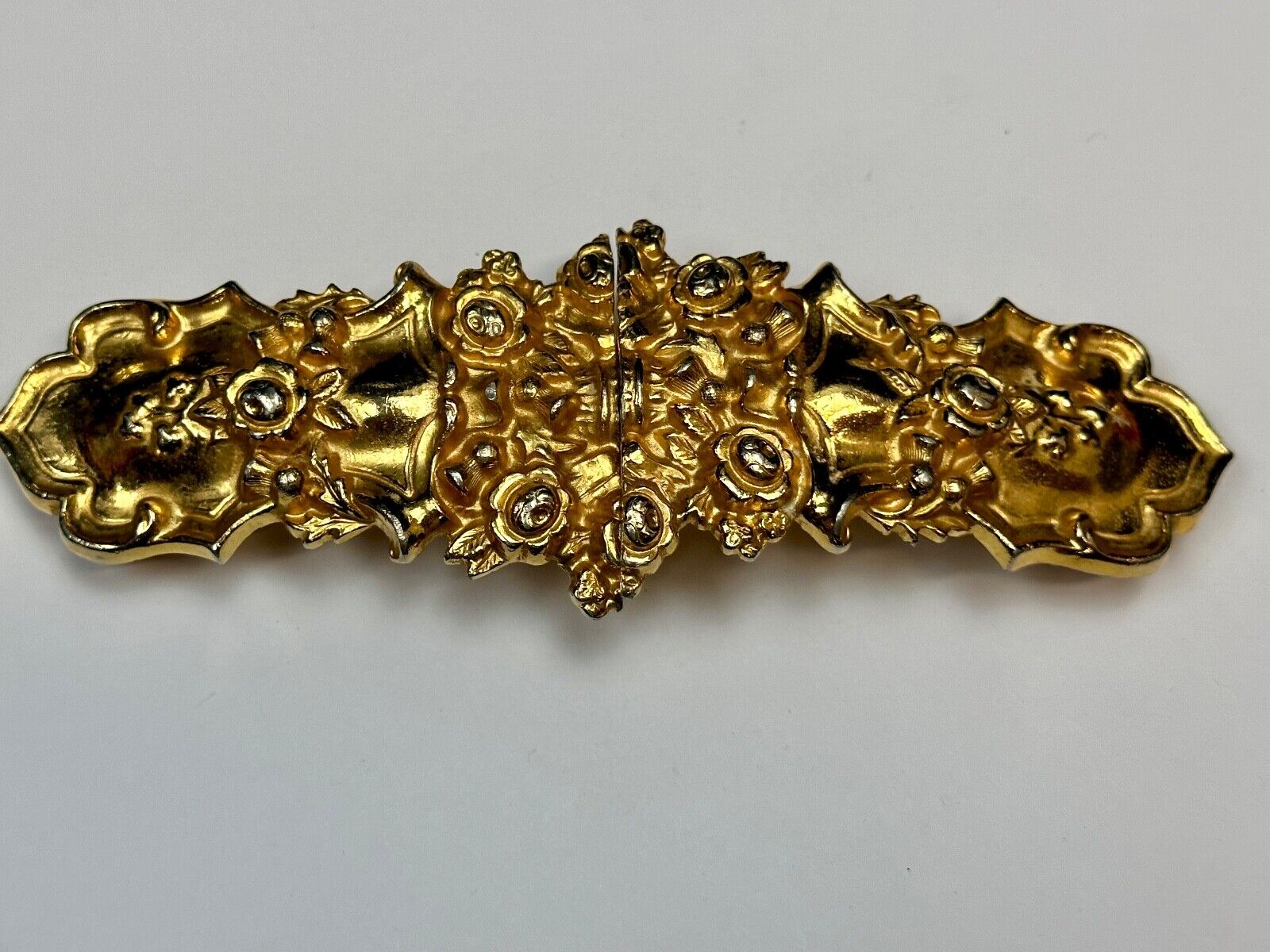 almost 7" wide Accessocraft NYC Two piece Interlocking gold color belt buckle