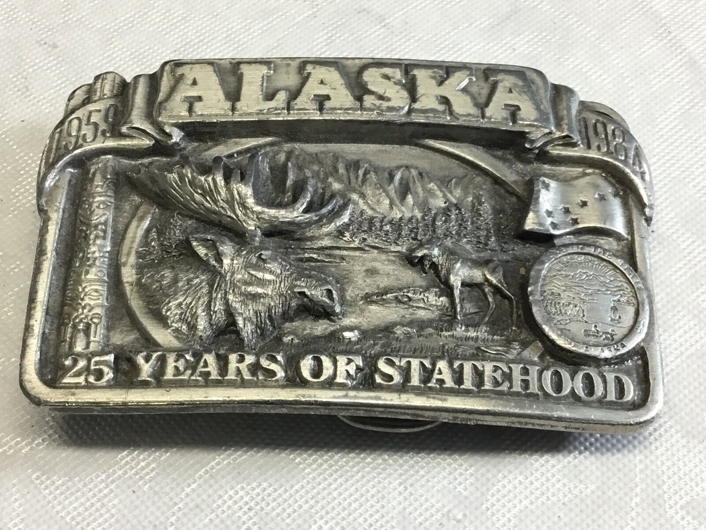 Alaska 25 Years Statehood Solid Pewter Vintage 1973 Siskiyou Belt Buckle