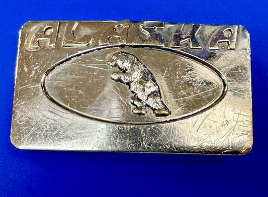 vintage Alaska BEAR State Commemorative solid brass belt buckle