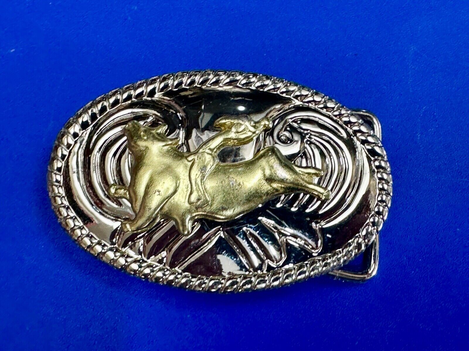 Vintage Cowboy Saddle Bronc western two tone oval belt buckle