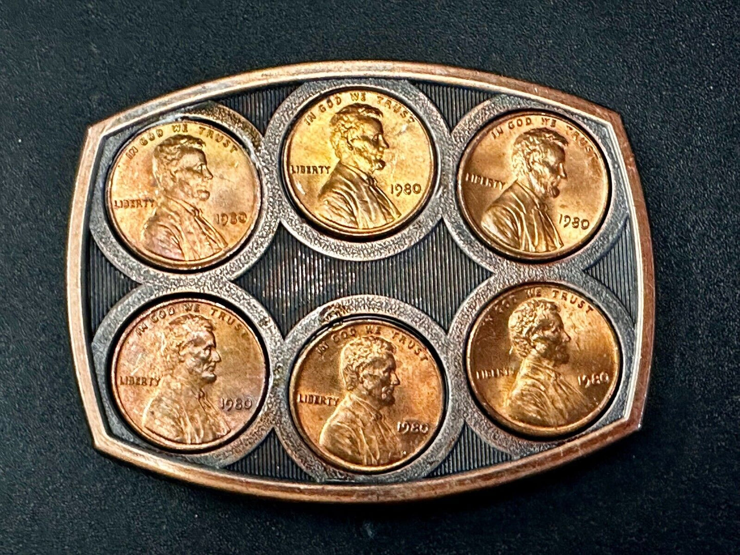 1980's Coins Pennies Vintage Artisan Collectors Belt Buckle