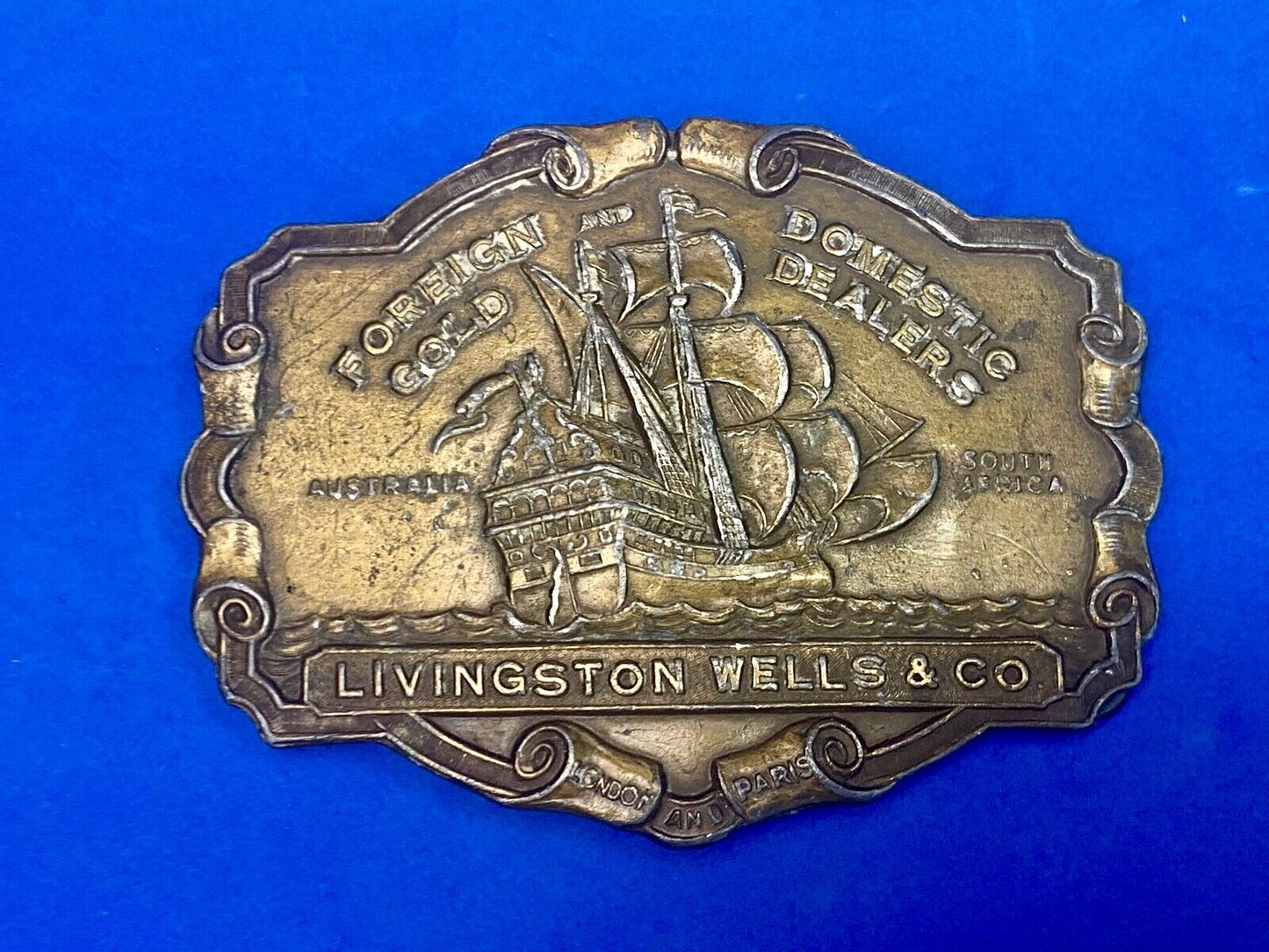 V-36 Livingston Wells & Co Foreign Domestic Gold Sailing Belt Buckle - Bergamot 