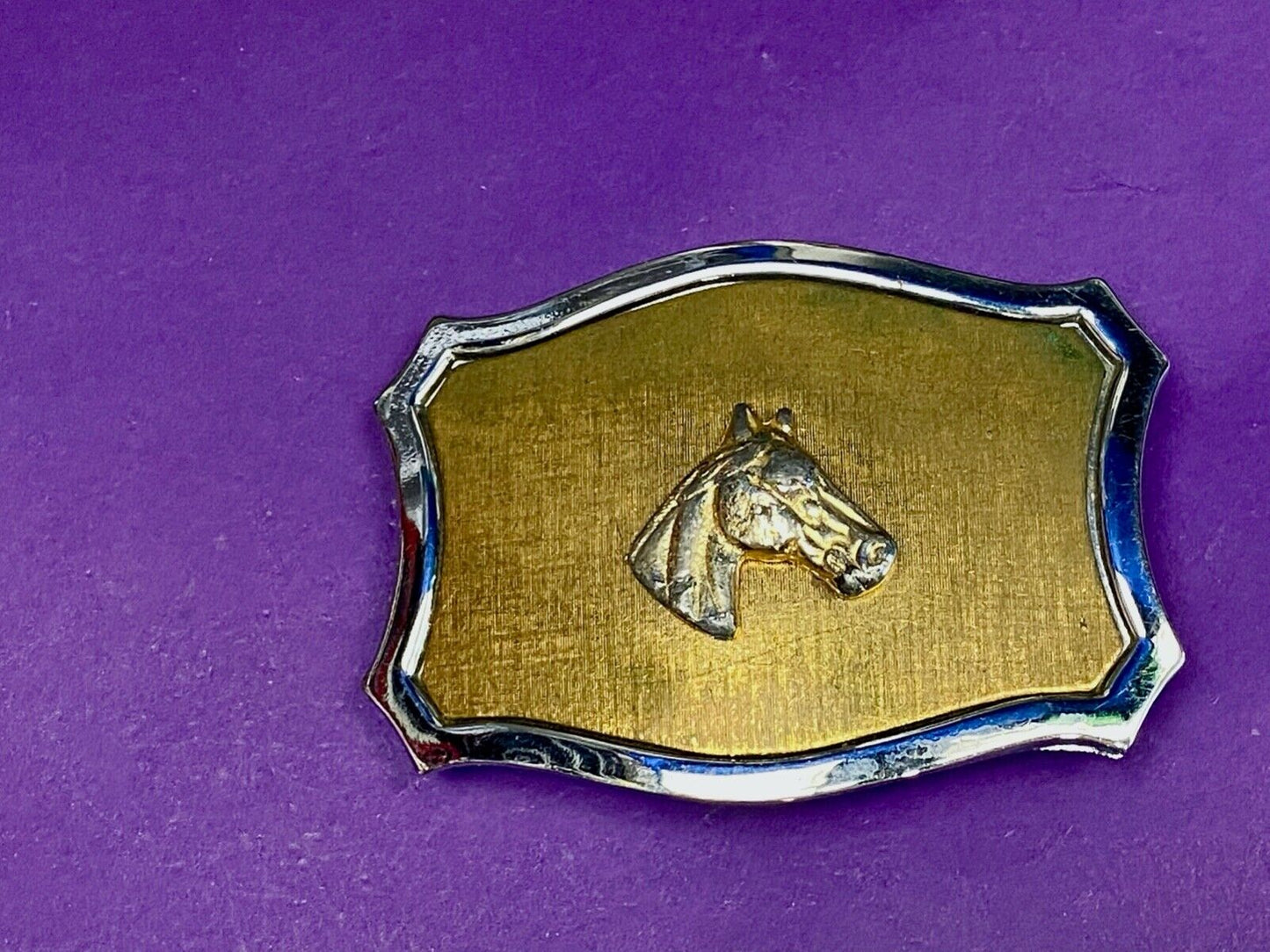 Vintage Horse Head Centered On Western Gold Tone Belt Buckle - Unique Background