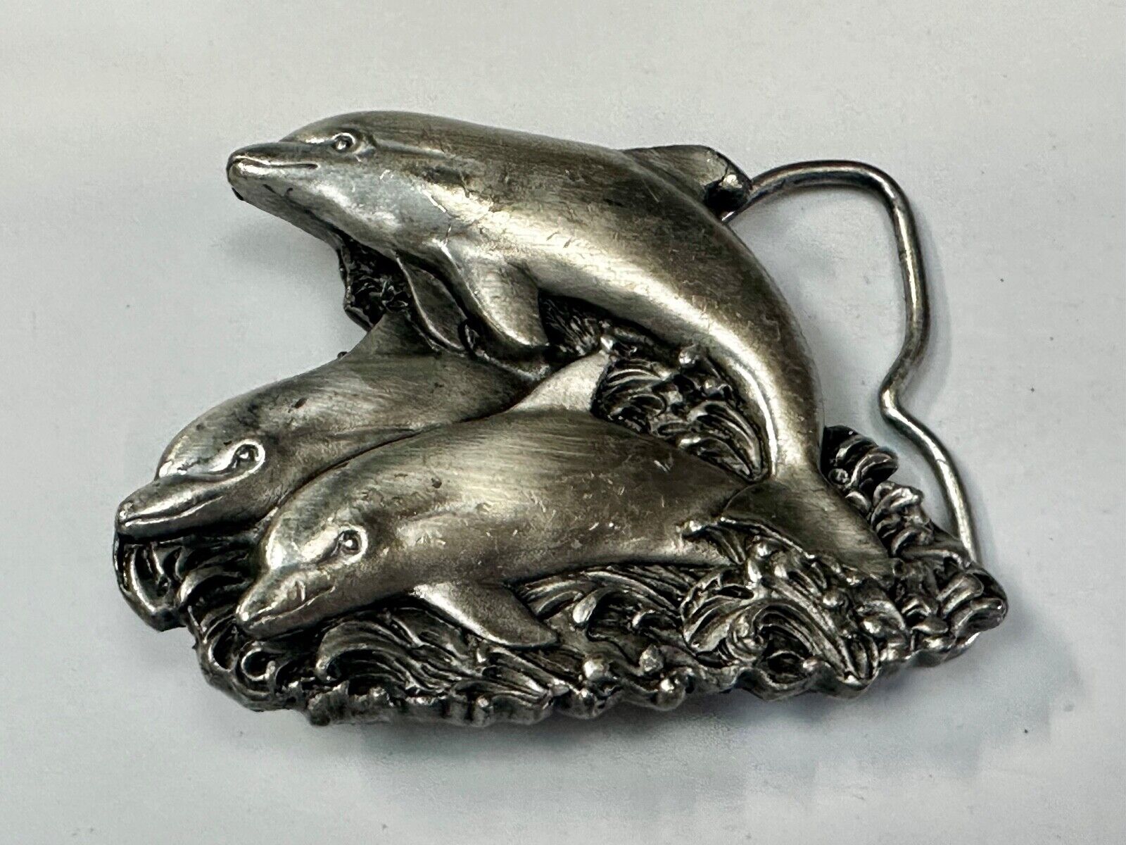 Three Jumping Dolphins Vintage 1970's Nature Love Bergamot Belt Buckle