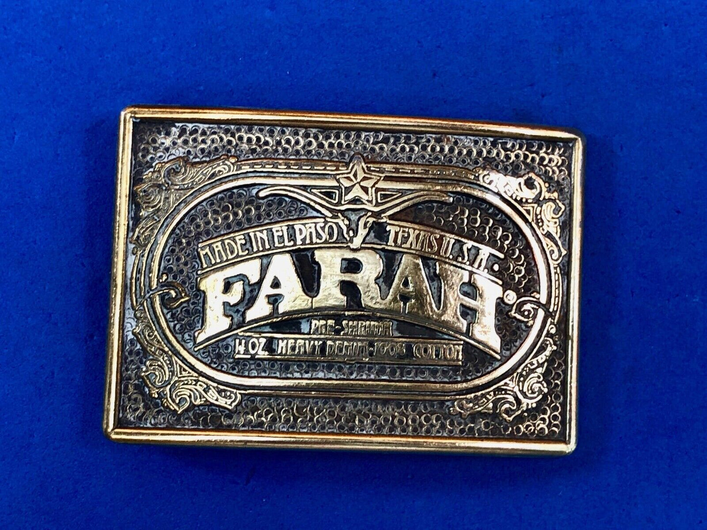 Vintage FARAH Heavy Denim cotton El Paso Texas western Belt Buckle 