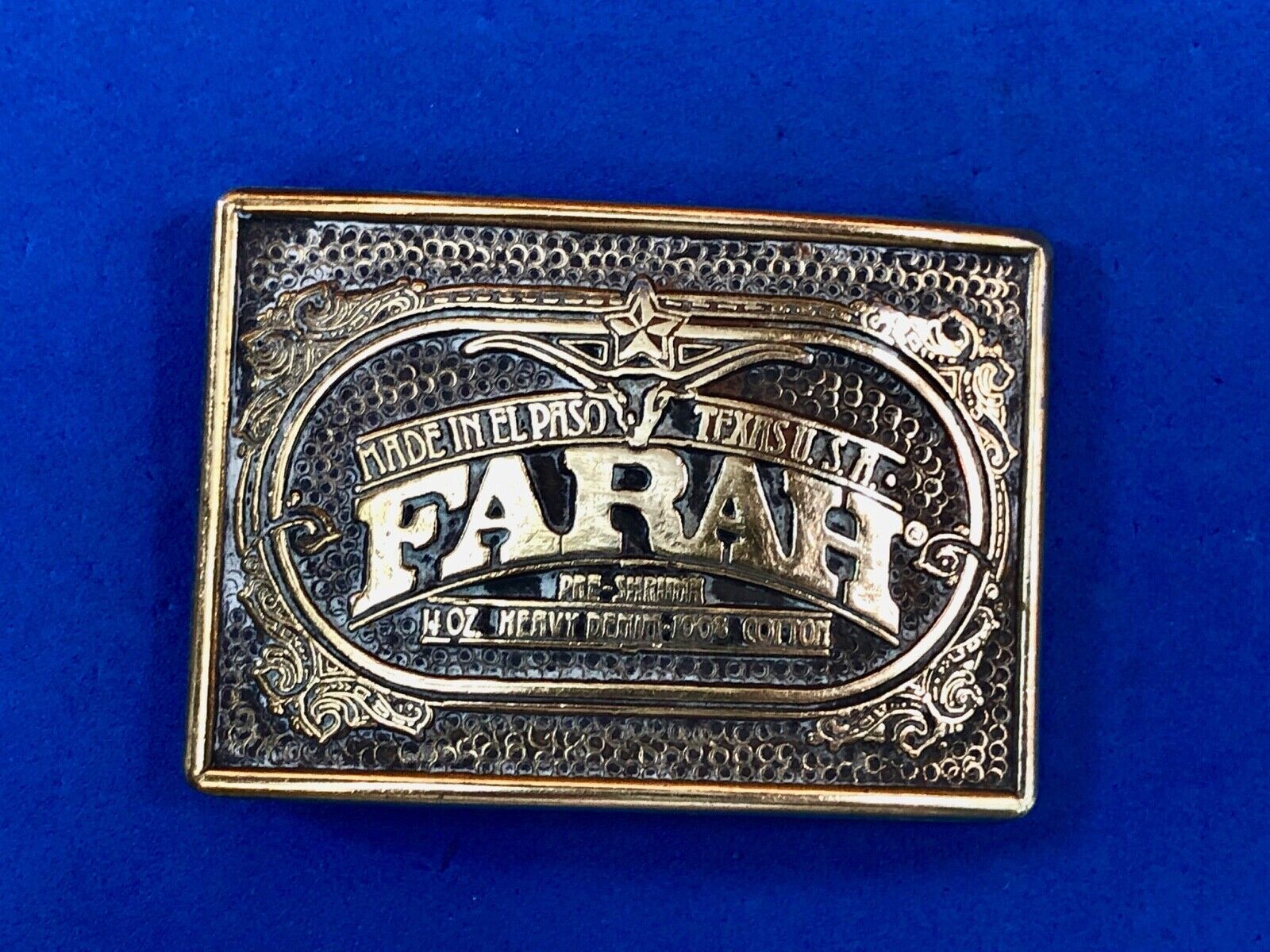 Vintage FARAH Heavy Denim cotton El Paso Texas western Belt Buckle 