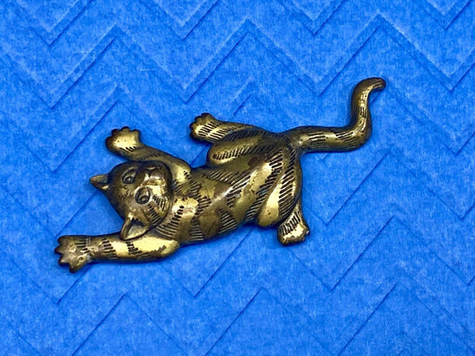 Vintage JJ 1988 Large 3" Cat Brooch Jonette Pin GoldTone Modernist Designer~Rare