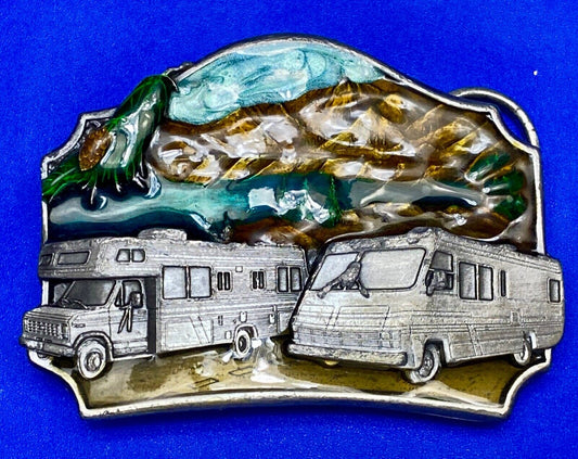 Traveling In A Motor Home Rv Camper Vintage Belt Buckle  - L-50 By Siskiyou
