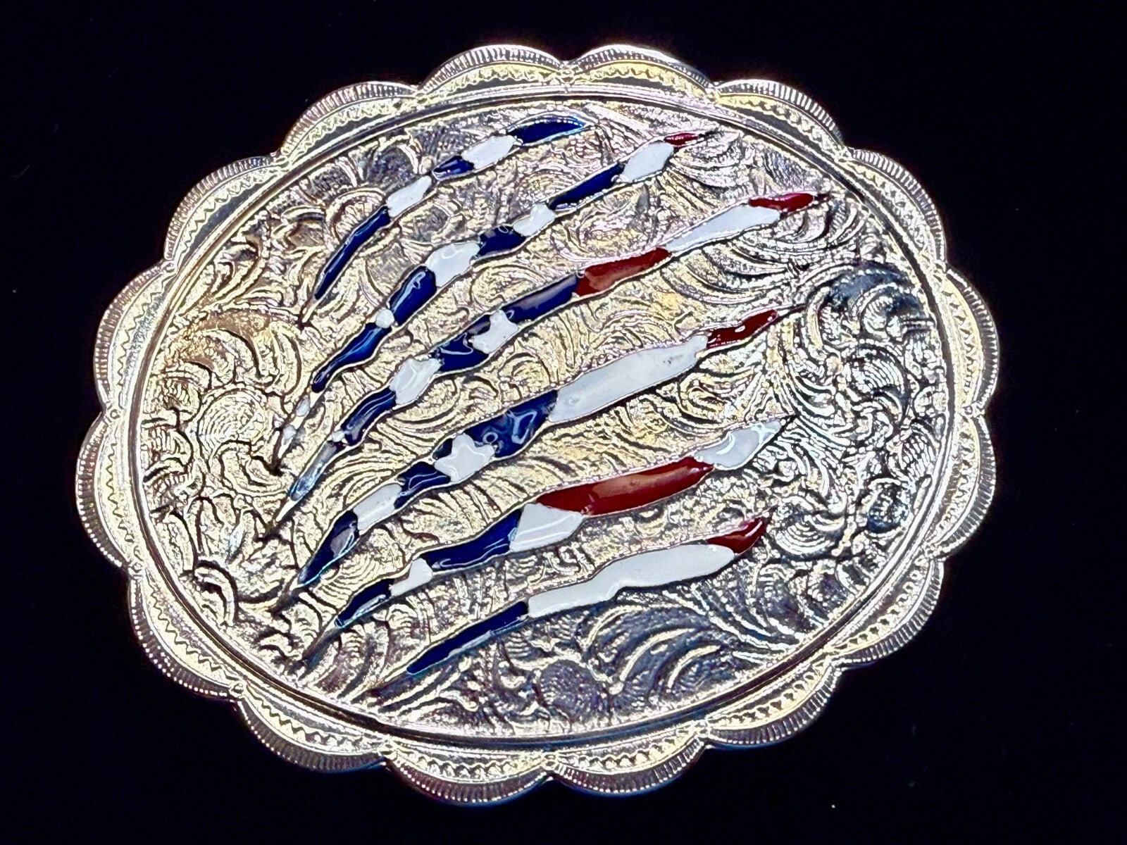 United States of America Flag Sliced Pattern on Western Belt Buckle by Shyanne