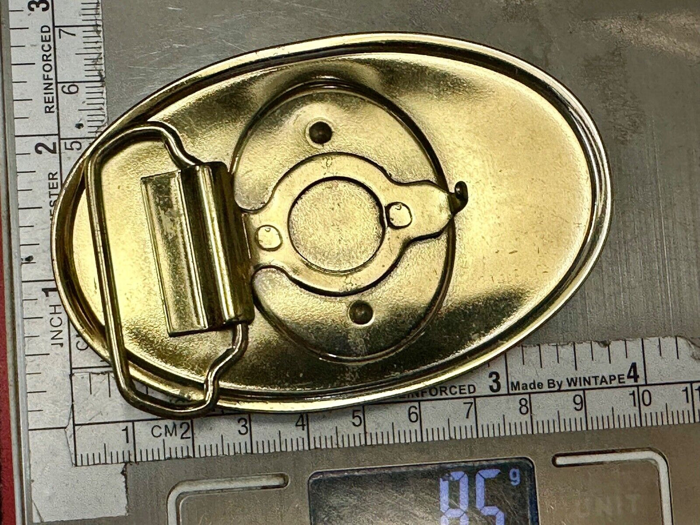 Two horse head picture in oval smooth gold tone Vintage Belt Buckle