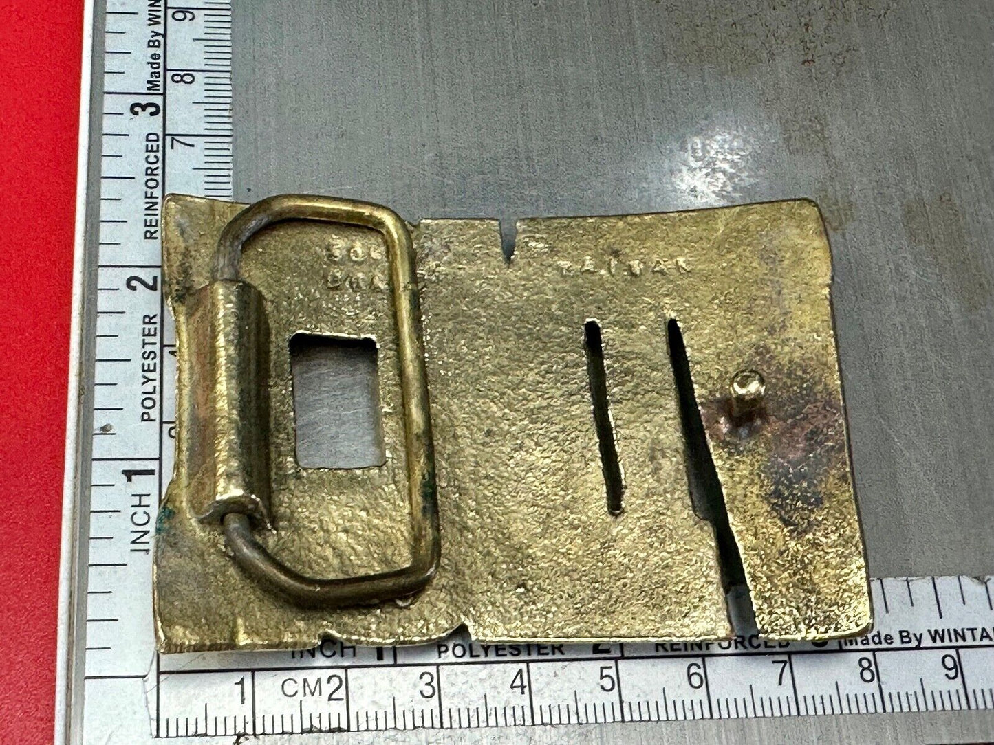 Vince,  Cutout block letters solid brass Vintage belt buckle marked Taiwan ROC