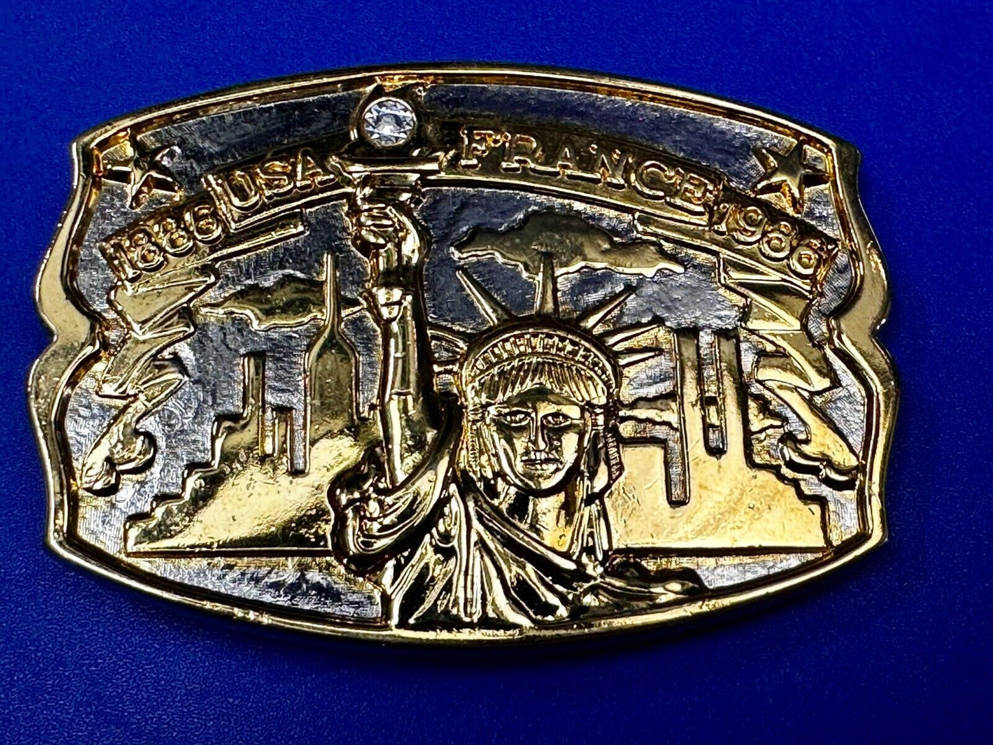 USA France Lady Liberty Statue Commemorative two tone Hammond Mint Belt Buckle
