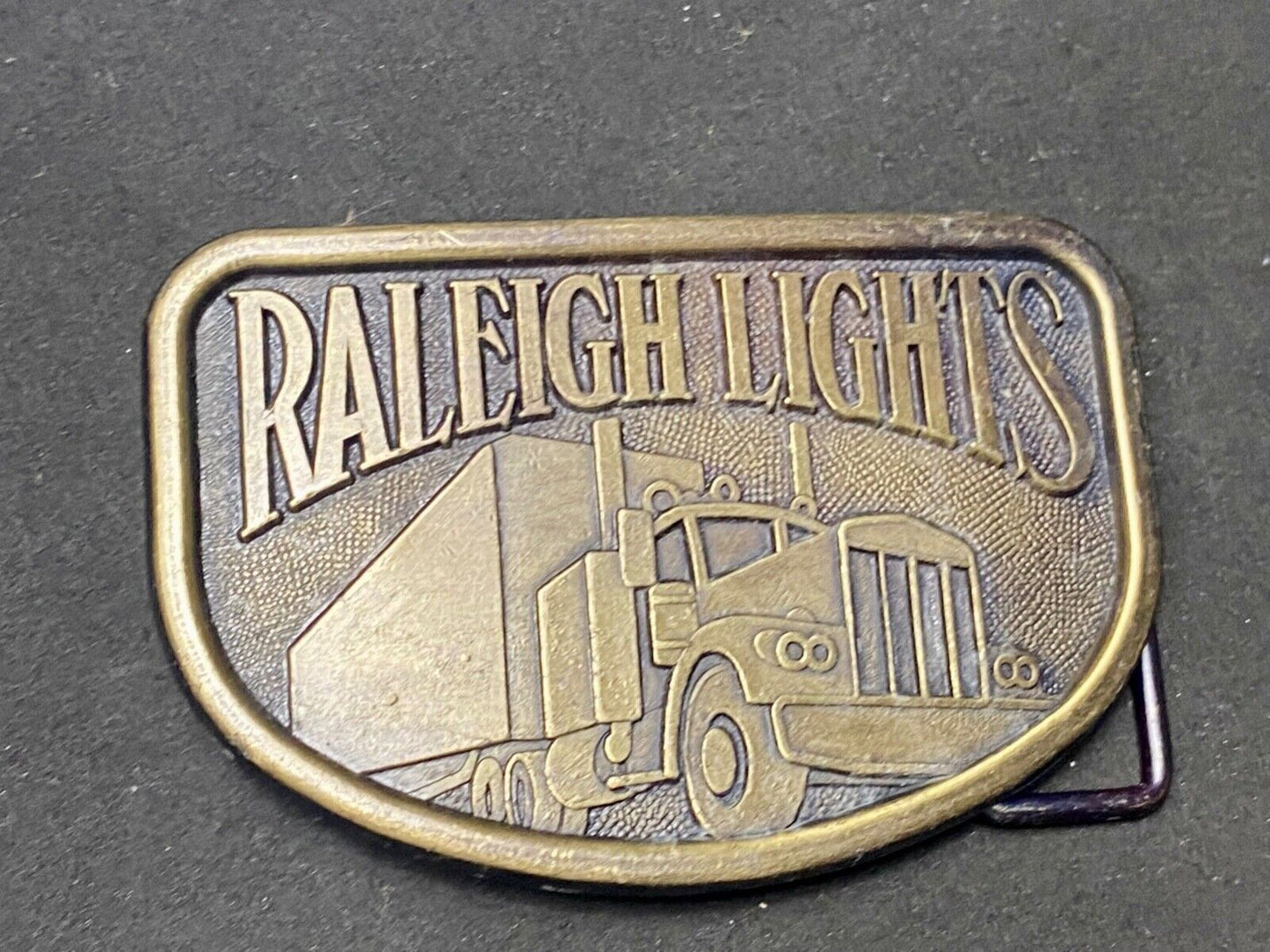 1970s Vintage Raleigh Lights Semi Truck Trucker Brass Tone Belt Buckle by RJ