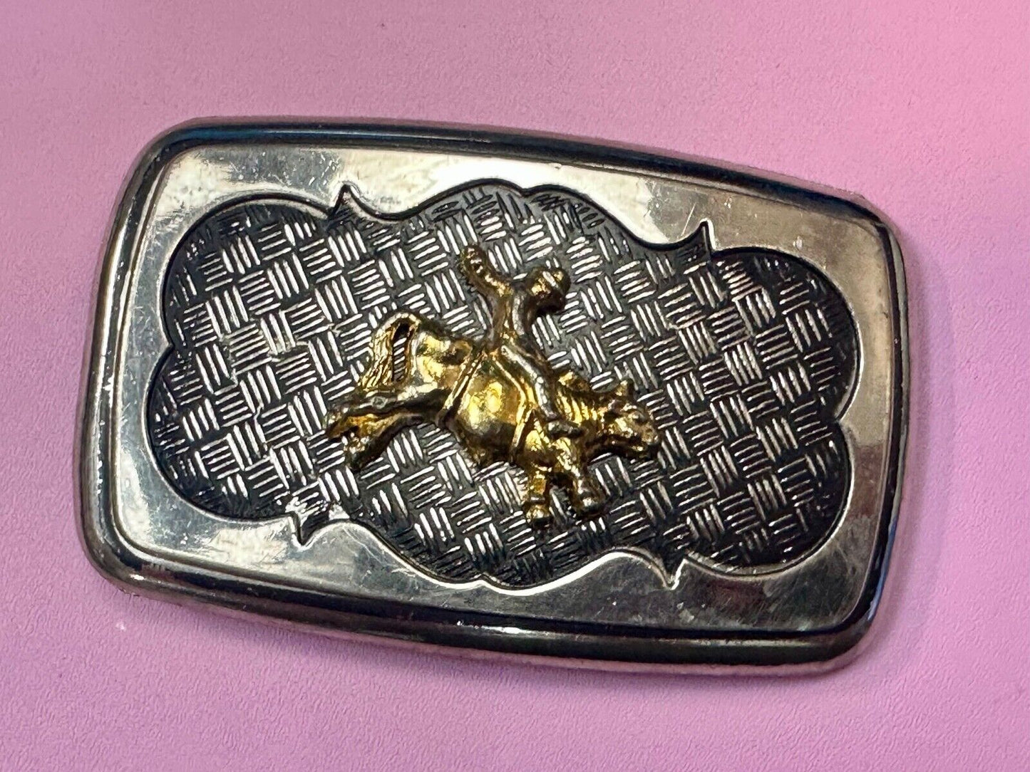 Vintage Cowboy Saddle Bronc western belt buckle with mesh background!