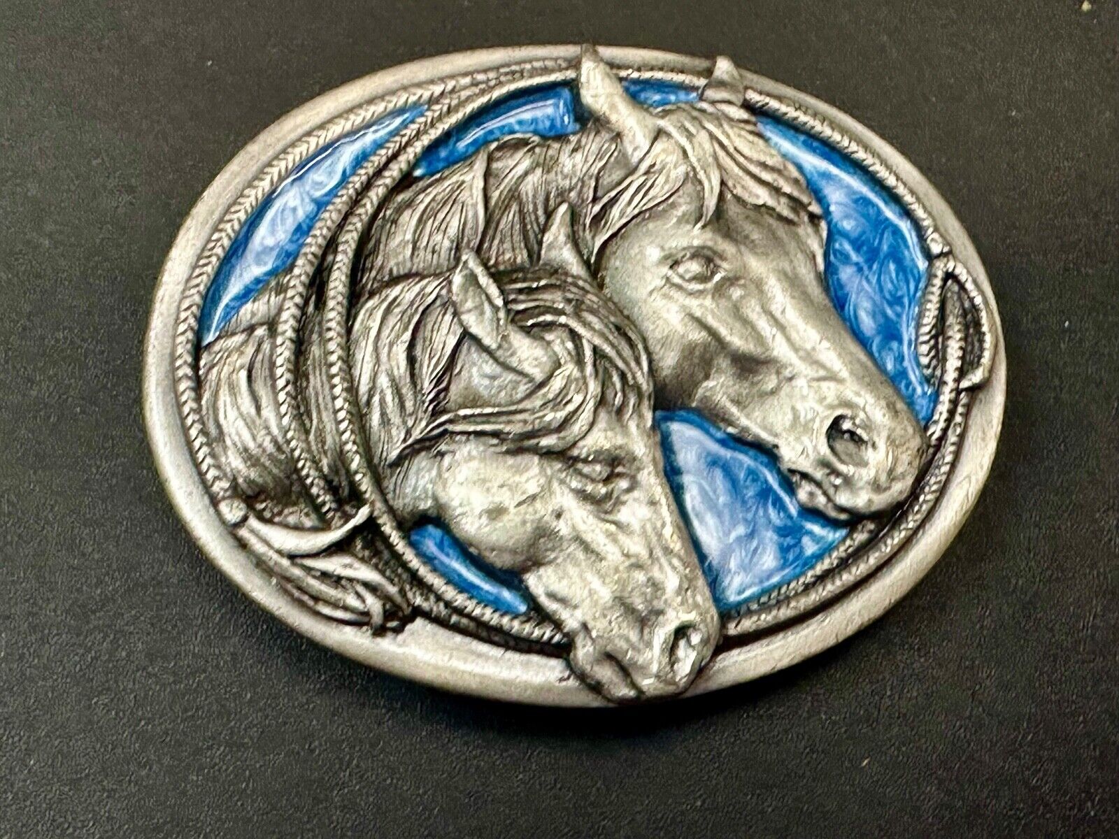 Two Horses - Vintage U-10 Siskiyou Blue Enamel Belt Buckle