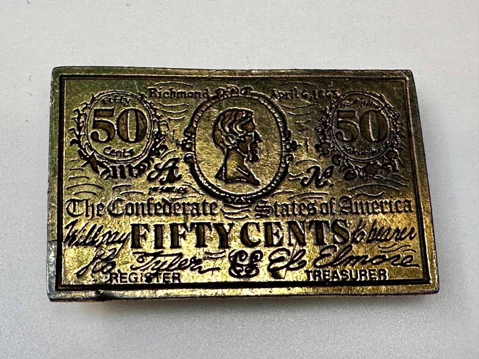 50 Cents Note 1863 Confederate States of America Belt Buckle by CDC Metal Works