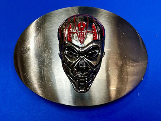 Terminator Skull Head Gothic Vibe Silver Tone Biker HUGE oval Belt Buckle