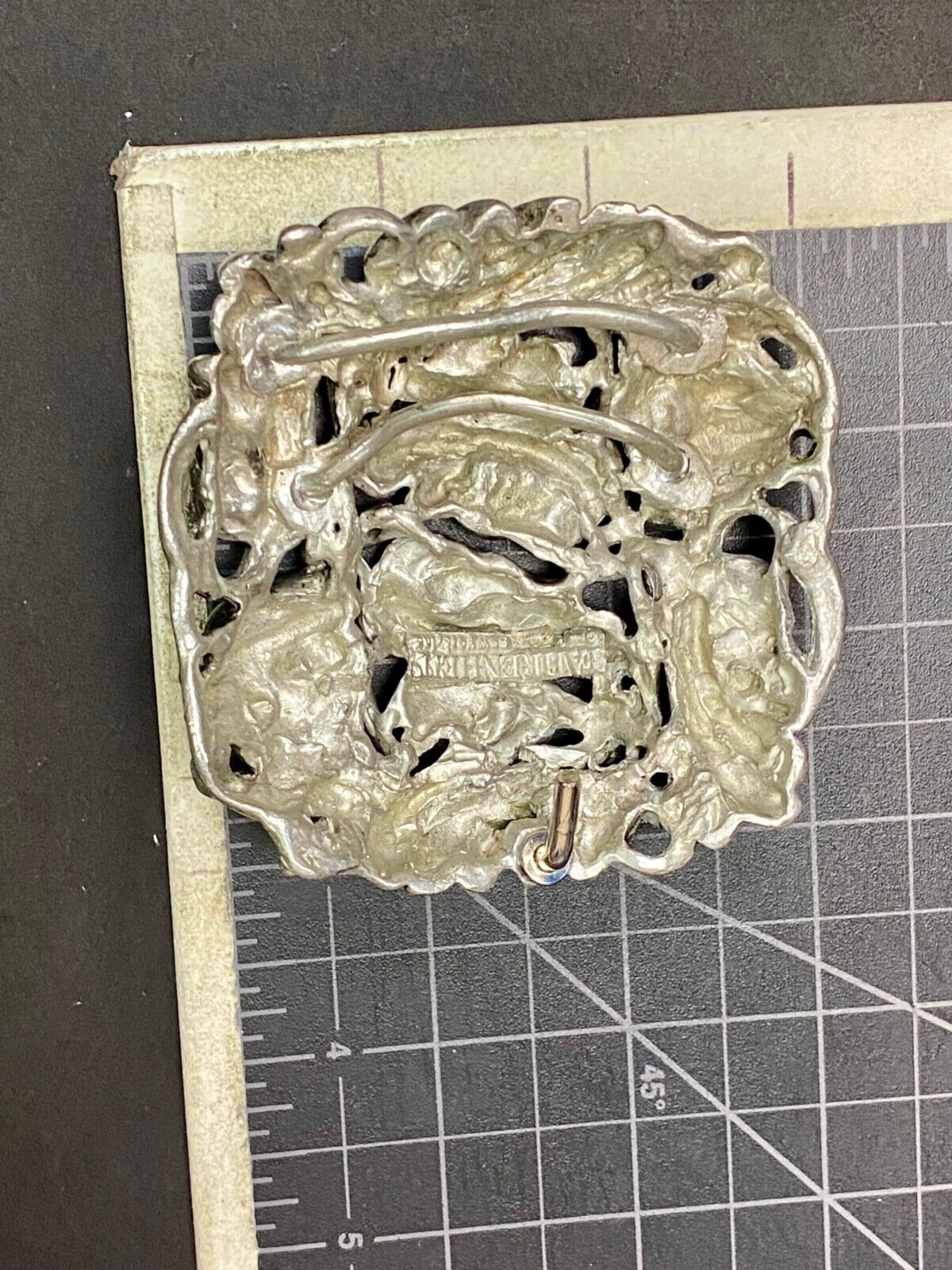 80'S Fahrenheit Ny Connie Bates Silver Tone Chunky See Through Belt Buckle
