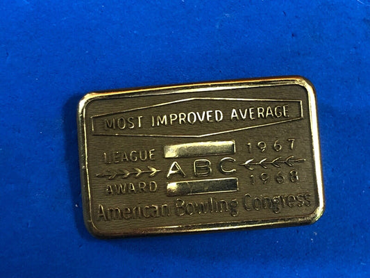 Vintage ABC  Most Improved Average  Bowling Award belt buckle 