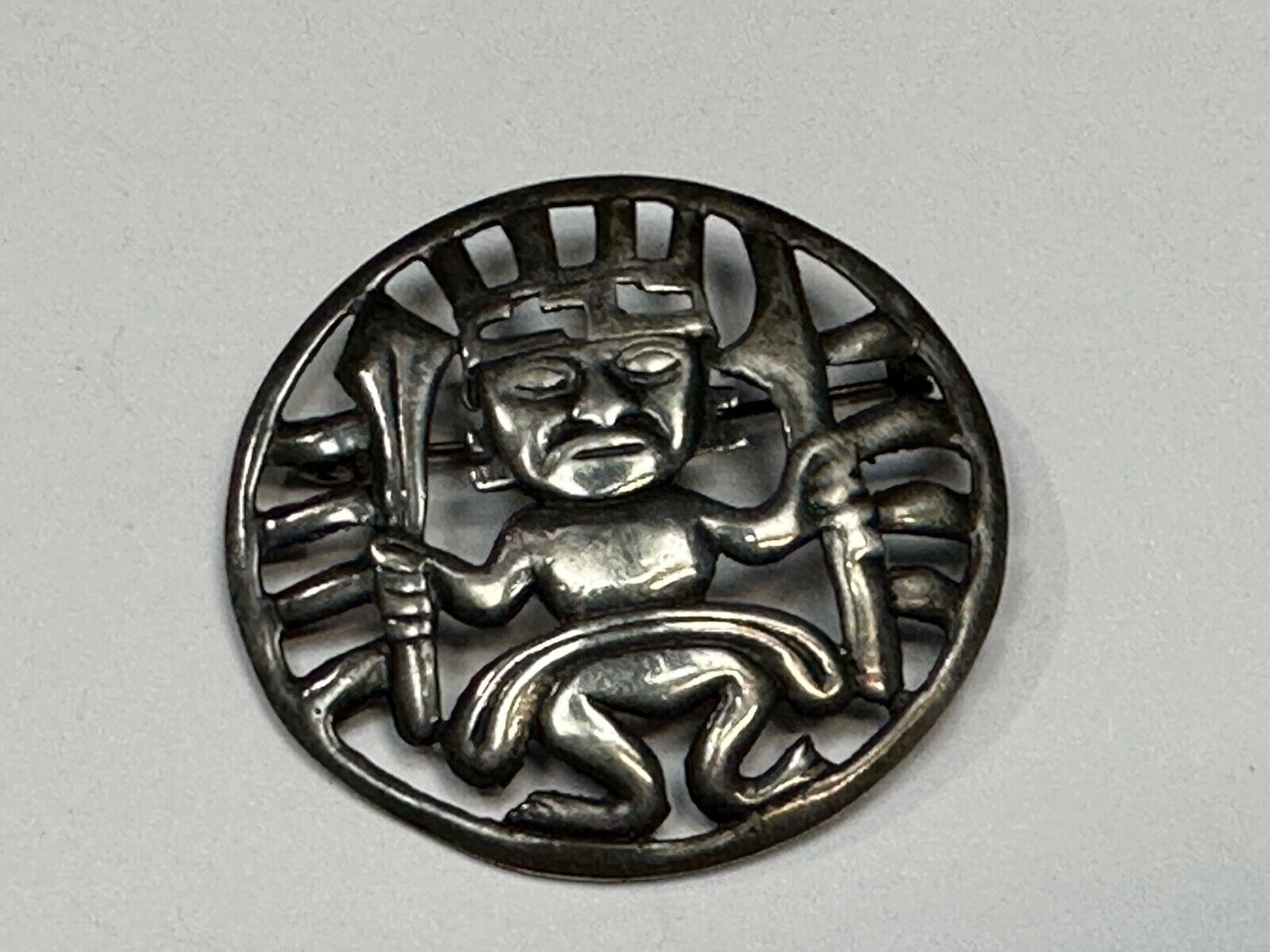 Tribal Chief Man Figure   Aztec?  unknown to me! Sterling Brooch Pin