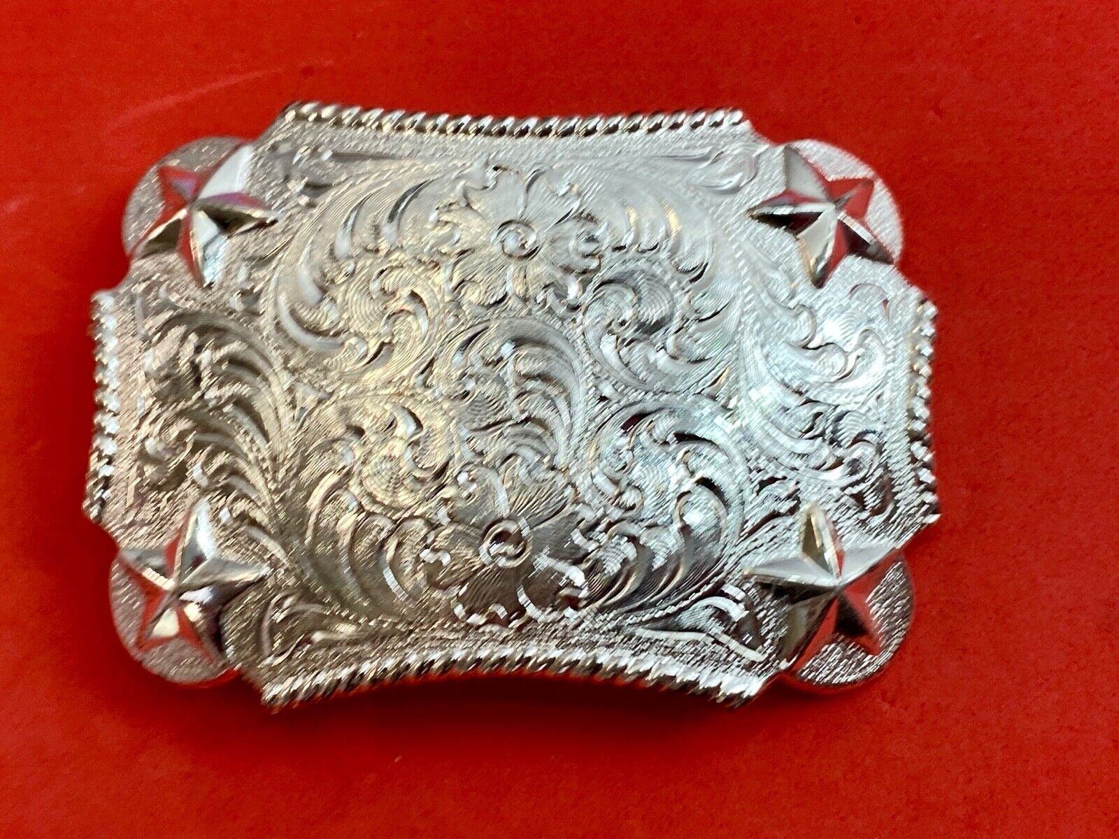 Vantage Taiwan made western rectangular belt buckle with flower star swirl