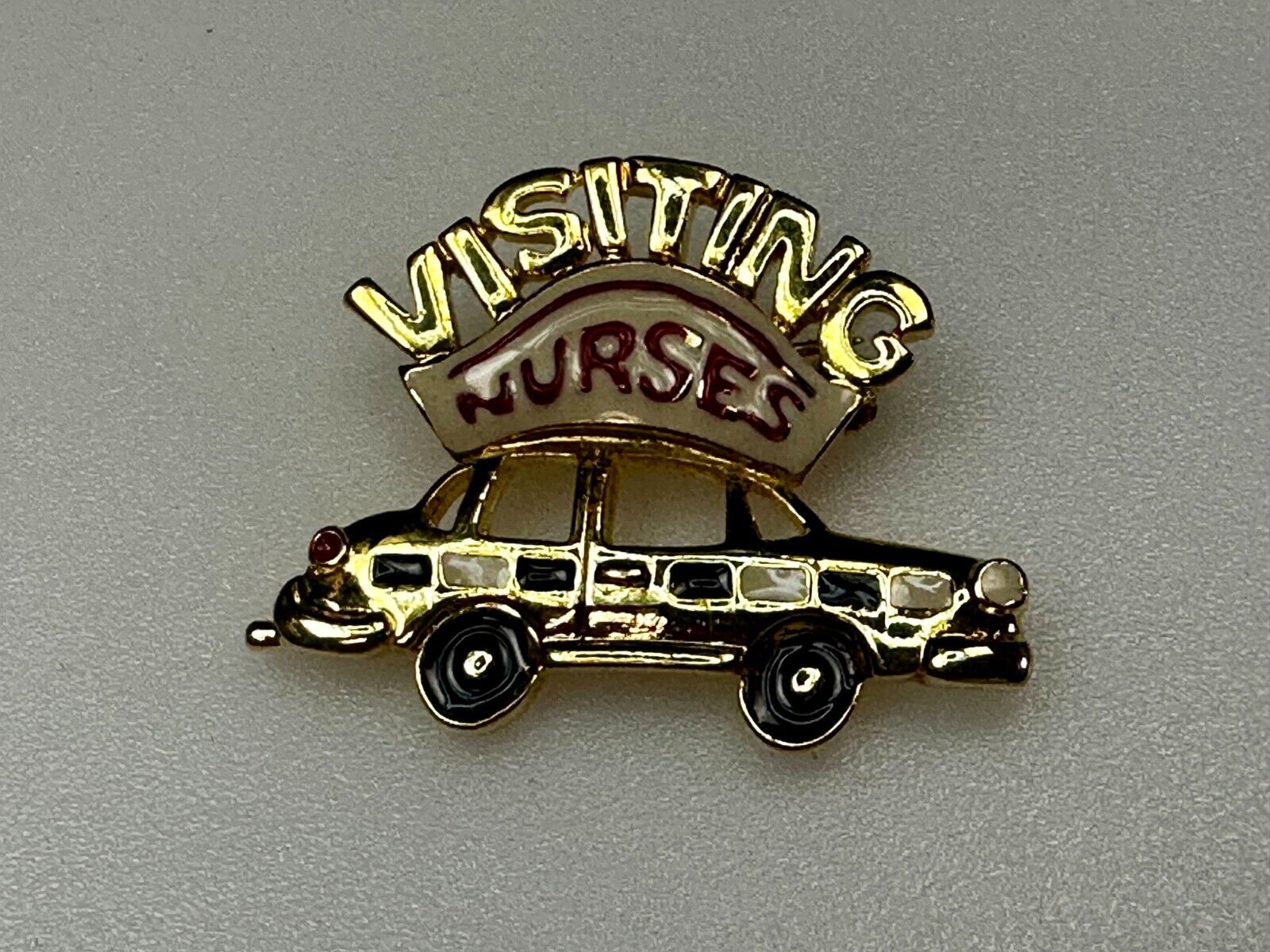 Traveling Nurses in Car Medical EMT Vintage Gold Tone Brooch / Pin by Ren