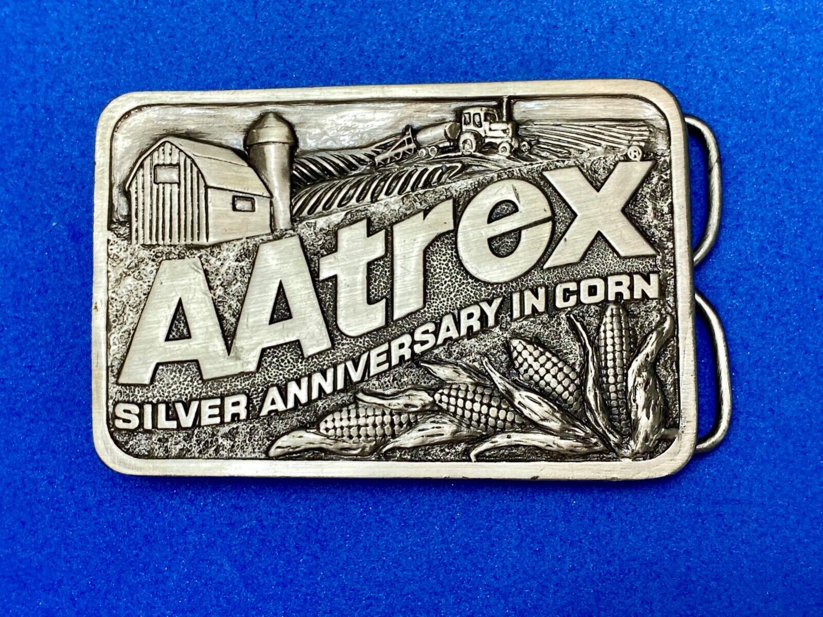 AAtrex Silver Anniversary Farm Tractor Barn Corn Farmer Belt Buckle