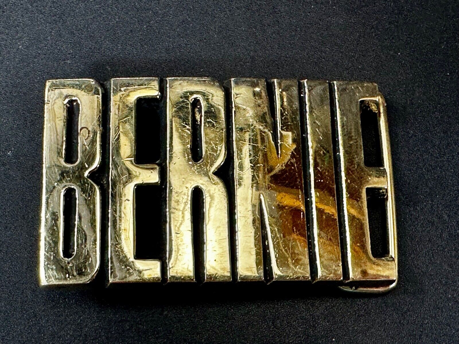 Bernie - Custom Block Letter Cutout Name Solid Brass Belt Buckle by Baron